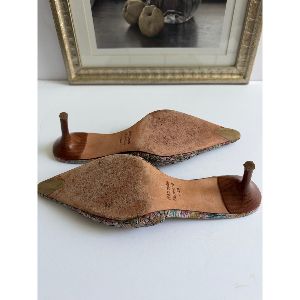 Mikaela Woven Leather Floral Pointed Toe Mules Multicolored Stiletto Heels - Picture 5 of 12